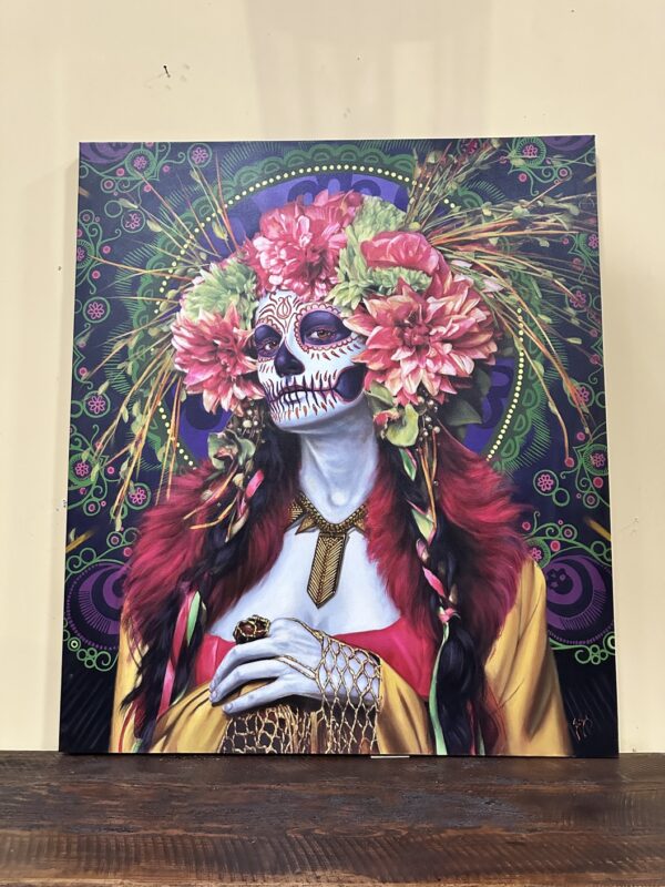 Dia de los muertos pintura con flores.