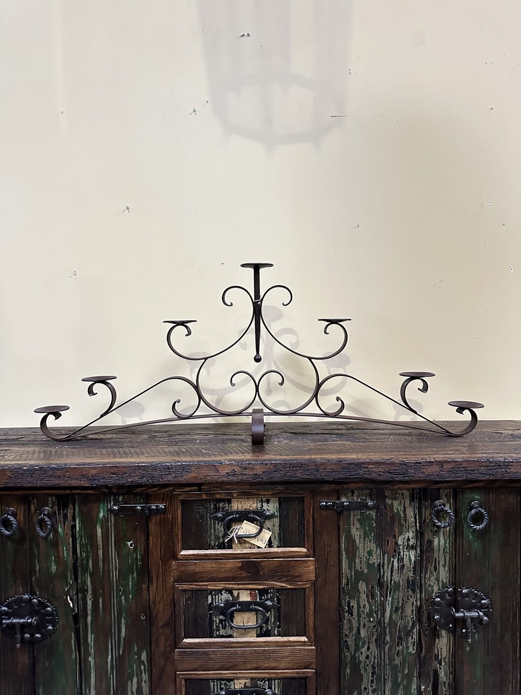 hand forged candelabro. Handmade rustic iron candle holder. Spanish style