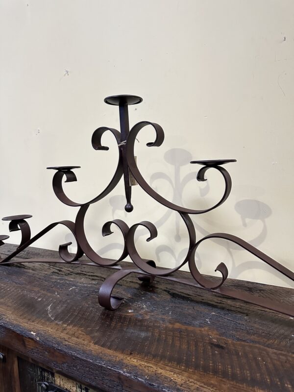 hand forged candelabro. Handmade rustic iron candle holder. Spanish style