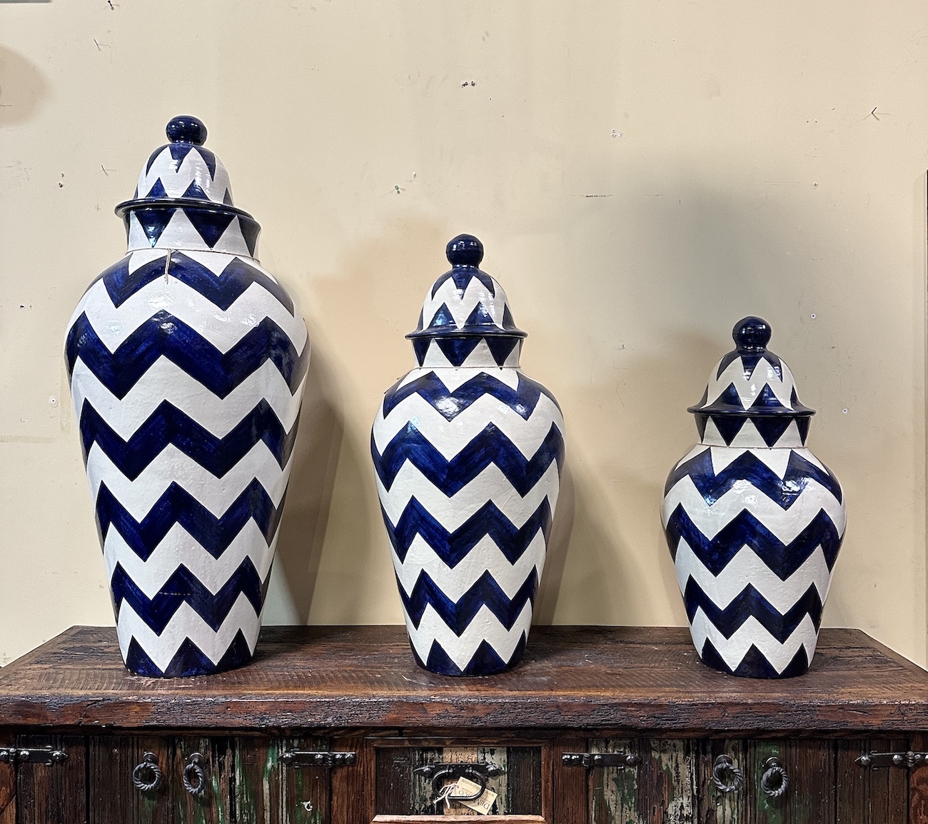 modern blue chevron talavera vases